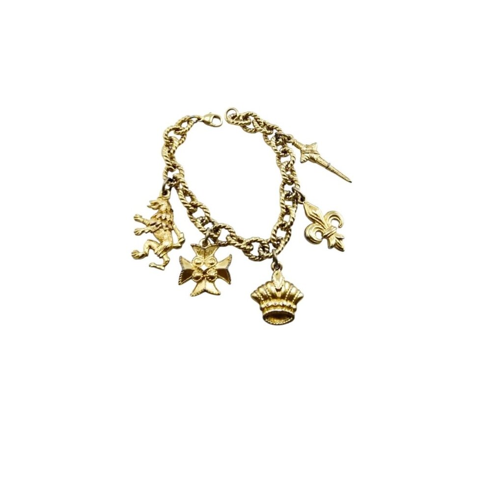 Vintage Trifari Gold Tone Heraldic Charm Bracelet (A8584)